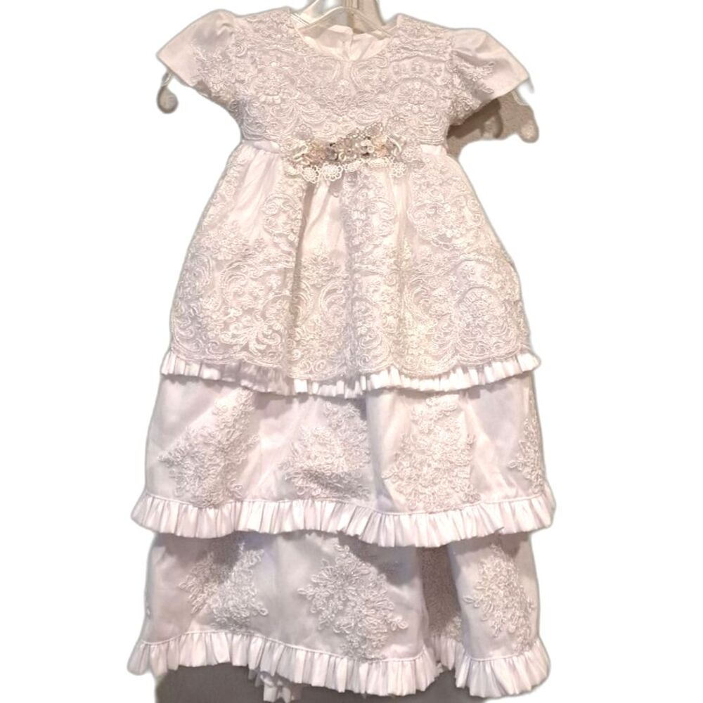 Girls white flower girl dress wedding baptism christening Convertible 2-3 tiers